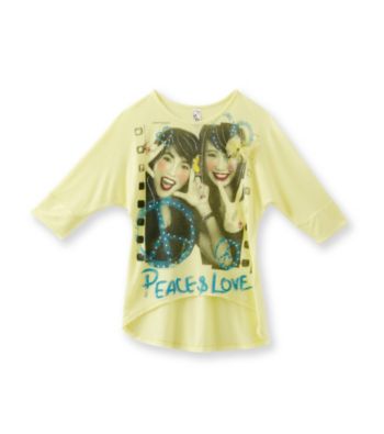 Beautees Girls' 7-16 Yellow Peace Love Hi-Lo Tee