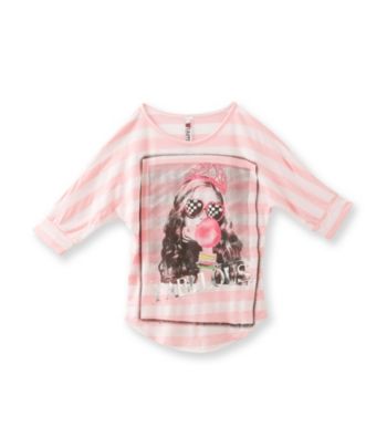 Beautees Girls' 7-16 Pink Striped Fabulous Shirtail Tee