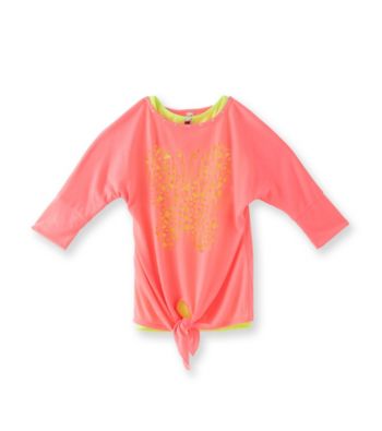 Beautees Girls' 7-16 Neon Pink Butterfly Lasercut Tee
