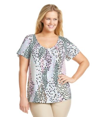 Relativity Career Plus Size Pleatneck Printed Tee