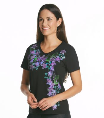 Breckenridge® Petites' Short Sleeve Embellished Tee- Floral Sway