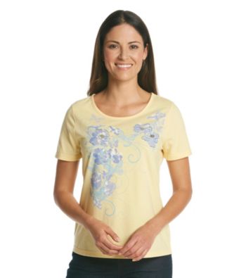 Breckenridge Short Sleeve Embellished Tee- Butterflies And Blooms