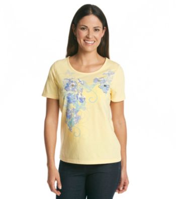Breckenridge® Petites' Short Sleeve Embellished Tee- Butterflies And Blooms