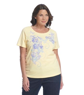 Breckenridge Plus Size Short Sleeve Embellished Tee- Buttterflies And Blooms
