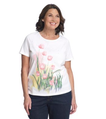Breckenridge Plus Size Short Sleeve Embellished Tee- French Tulips