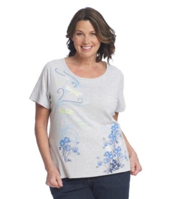 Breckenridge Plus Size Short Sleeve Embellished Tee- Study In Dragonflies