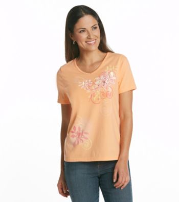 Breckenridge® Petites' Short Sleeve Embellished Tee-Spring Swirl