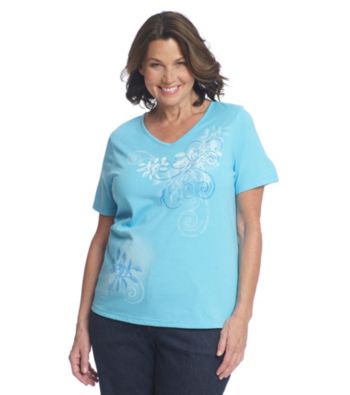 Breckenridge Plus Size Short Sleeve Embellished Tee- Spring Swirl