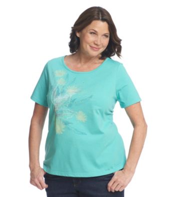Breckenridge Plus Size Short Sleeve Embellished Tee- Daisy Delight