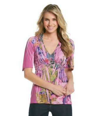 Oneworld® Floral Butterfly Gem Printed Top