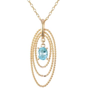 18K Oval Blue Topaz Pendant Cable Chain