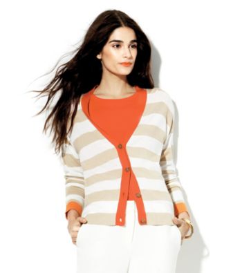 Vince Camuto® Button-Front Stripe Cardigan