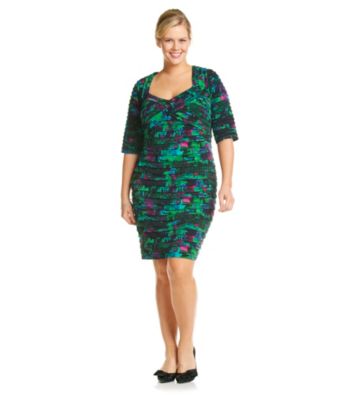 London Times Plus Size Print Shutter Dress
