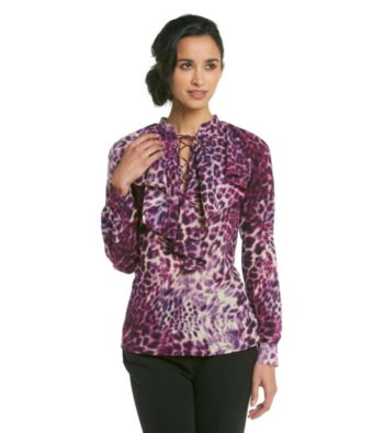 Anne Klein® Petites' Animal Print Ruffle Front Blouse