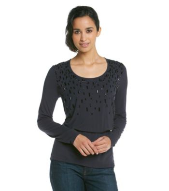 Jones New York Signature Petites' Scoop Neck Pullover With Beading