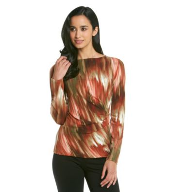 Jones New York Signature Petites' Long Sleeve Side Drape Top