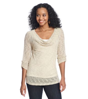 AGB® Petites' Drapeneck Mesh Knit Sweater