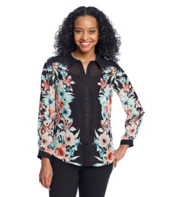 AGB® Petites' Floral Print Sheer Blouse