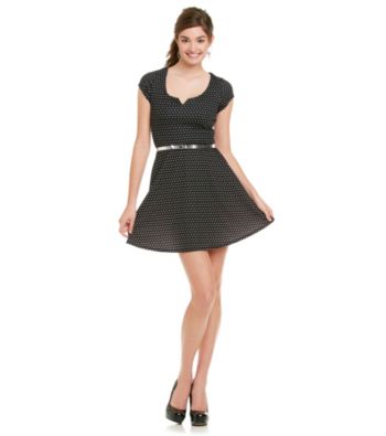 As U Wish Juniors' Black And White Dot Skater Dress