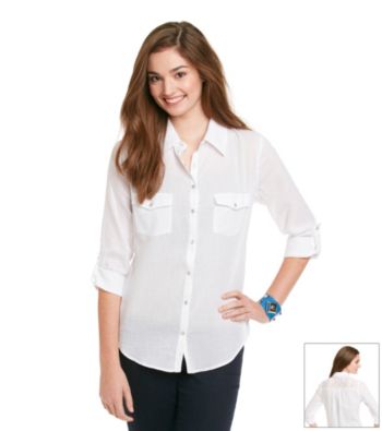 Eyeshadow® Juniors' Lace Back Equipment Shirt