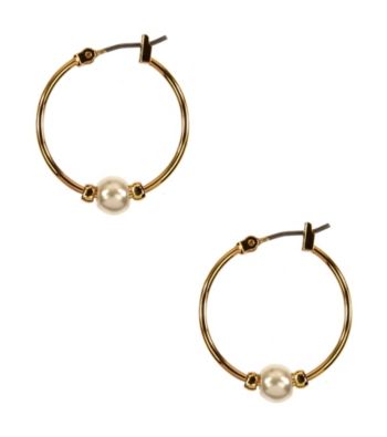 Napier® Goldtone and Pearl Beaded Hoop Earrings