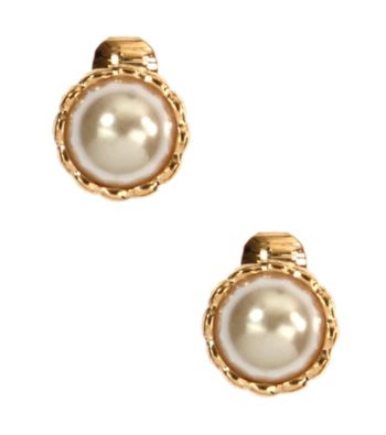 Napier® Silvertone and Pearl Button Clip Earrings