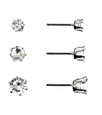 Napier® Silvertone and Crystal Stud Trio Earring Set