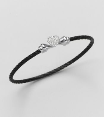 Cellini Silver/Black Pave Heart Cable Hook Bracelet