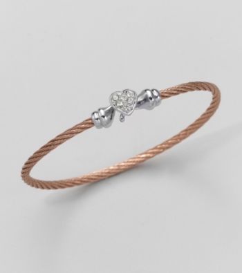Cellini Silver/Rose Pave Heart Cable Hook Bracelet