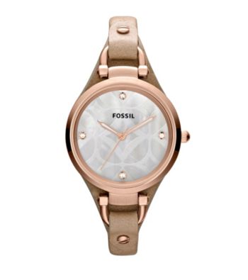 Fossil® Georgia Sand Leather Band with Mother of Pearl Face Ladies' Dress Watch