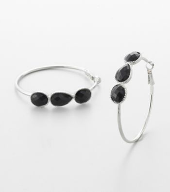 Erica Lyons® Jet Hoopla Hoop Pierced Earrings