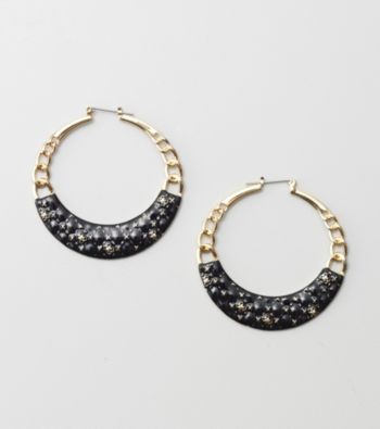 Guess Goldtone and Jet Hoop Earrings