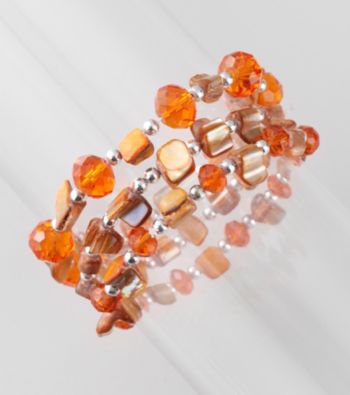 L&J Accessories Three Row Orange Shell and Glass Stretch Bracelet