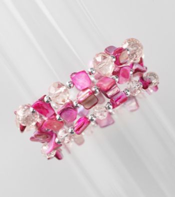 L&J Accessories Three Row Pink Shell and Glass Stretch Bracelet