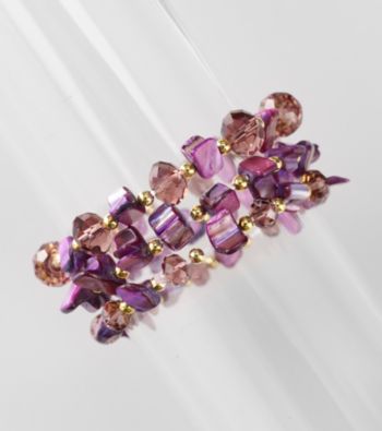 L&J Accessories Three Row Purple Shell and Glass Stretch Bracelet