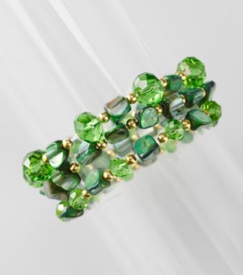 L&J Accessories Three Row Green Shell and Glass Stretch Bracelet