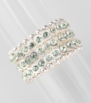L&J Accessories Silvertone and Green Wide Stretch Bracelet