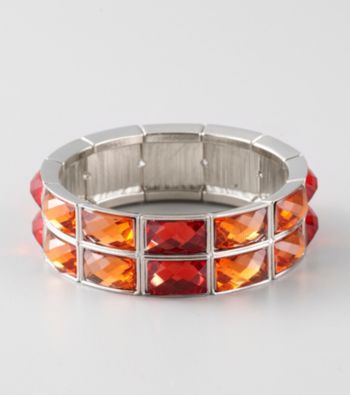 L&J Accessories Orange and Red Faceted Glass Stretch Bracelet
