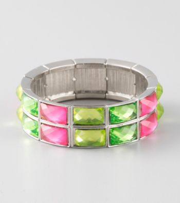 L&J Accessories Green and Pink Faceted Glass Stretch Bracelet