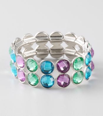 L&J Accessories Blue, Green and Purple Glass Stretch Bracelet