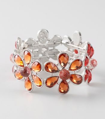 L&J Accessories Orange and Red Flower Glass Stretch Bracelet