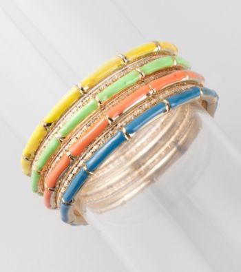 L&J Accessories Seven Row Multi Spring Color/Goldtone Bangles