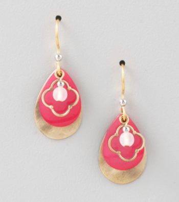 Silver Forest® Pink Layered Tear & Shell Earrings