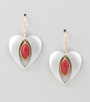 Silver Forest® Two-Tone Heart and Red Stone Earrings