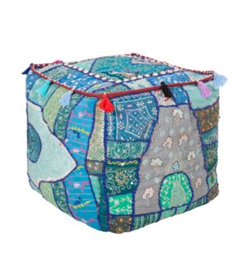 Surya Square Sari Blue Pouf