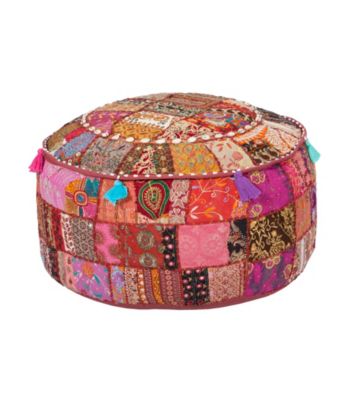 Surya Round Sari Pink Pouf