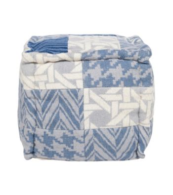 Surya Square Multi-Pattern Blue and Grey Pouf