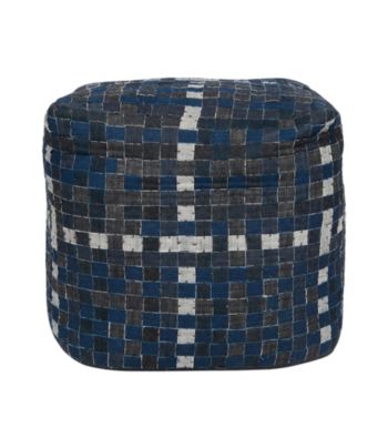 Surya Square Blue Jean Denim Pouf