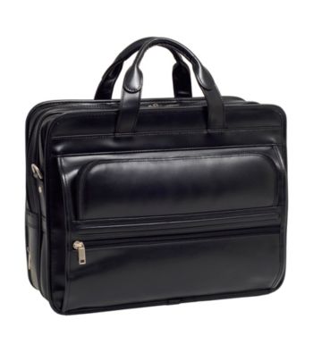 McKlein Elston Black Leather Double Compartment Laptop Case