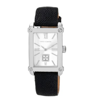 Vince Camuto™ Black Sitngray Leather Strap Watch